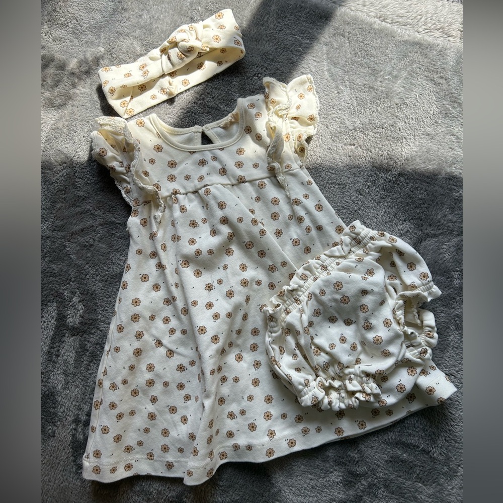 Adorable Cream Floral Baby Dress Set